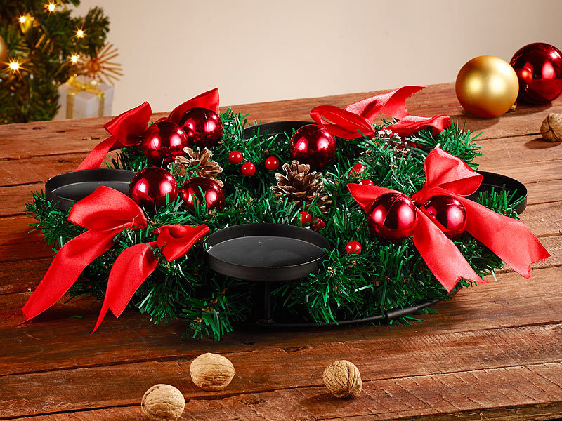 Ø 30 cm Britesta Advent Deko Kränze Weihnachtsschmuck Tischkränze Adventskranz mit rotem Schmuck