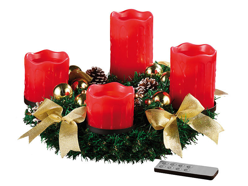 4 LED Kerzen Echtwachskerzen Echtwachs für Adventskranz Advent rot Fernbedienung 