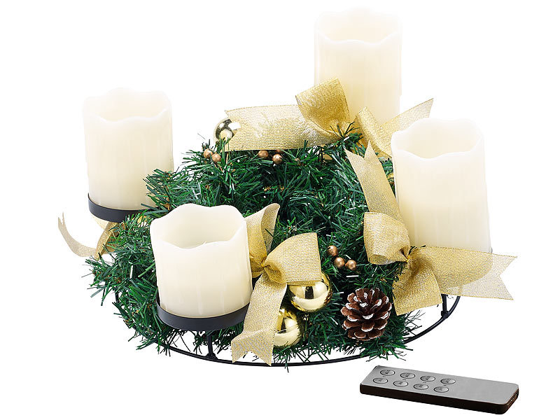 ; Adventskränze, LED-Echtwachskerzen mit beweglicher Flamme und Fernbedienung Adventskränze, LED-Echtwachskerzen mit beweglicher Flamme und Fernbedienung Adventskränze, LED-Echtwachskerzen mit beweglicher Flamme und Fernbedienung 