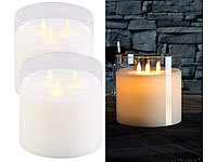 Britesta 2er-Set LED-Echtwachs-Kerzen im Windglas mit 3 beweglichen Flammen