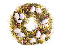 Britesta Osterkranz mit rosa und fliederfarbenen Eiern, gelbem Stroh, Ø 34 cm; Rattan-Dekosterne für Wand und Fenster Rattan-Dekosterne für Wand und Fenster 