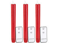 Britesta LED-Stabkerze mit beweglicher Flamme und Fernbedienung rot, 3er-Set