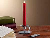 Britesta LED-Stabkerze mit silbernem Kerzenhalter, bewegliche Flamme, rot