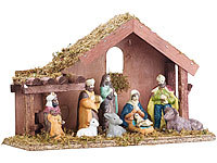 Britesta Klassische Holz-Weihnachtskrippe mit handbemalten Porzellan-Figuren