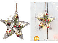 Britesta Deko-LED-Stern aus Nussholz mit echten Pinienzapfen, handgefertigt; Deko-Holzleitern in Weihnachtsbaum-Form, Faltbare Weihnachtssterne zum AufhängenTisch-LED-Weihnachts-Nadelbaum 