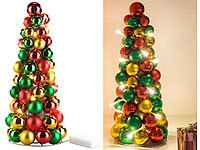 Britesta LED-beleuchtete Weihnachtsbaum-Pyramide mit bunten Kugeln, 30 cm; Faltbare Weihnachtssterne zum Aufhängen, Tisch-LED-Weihnachts-Nadelbaum 