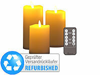 Britesta 3er-Set flackernde LED-Kerzen, dimmbar, 3 Größen, Versandrückläufer; Echtwachs LED Stabkerzen mit beweglichen Flammen 
