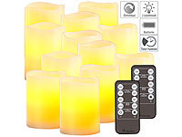 Britesta 12er-Set dimmbare LED-Echtwachskerzen mit Fernbedienung, je 7,5 x 10cm; Echtwachs LED Stabkerzen mit beweglichen Flammen 