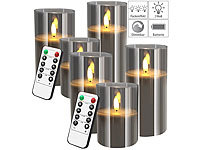 Britesta 6er-Set LED-Echtwachskerzen in grauen Acrylgläsern, 3 Größen; Echtwachs LED Stabkerzen mit beweglichen Flammen Echtwachs LED Stabkerzen mit beweglichen Flammen 