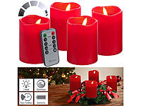 Britesta 4er-Set flackernde LED-Adventskerzen mit Fernbedienung, dimmbar, rot; LED-Echtwachskerzen mit beweglichen Flammen 
