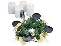 ; Adventskränze mit LED-Kerzen, LED-Echtwachskerzen mit beweglicher Flamme und Fernbedienung 
